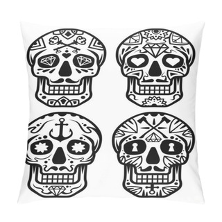 Personality  Mexican Sugar Skull, Dia De Los Muertos Icons Set Stock Illustration Pillow Covers
