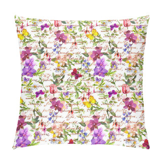 Personality  Meadow Flowers And Butterflies With Hand Written Words. Repeated Floral Background. Watercolor Pillow Covers