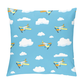 Personality  Seamless Pattern With Airplanes And Clouds. Pillow Covers