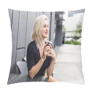 Personality  Young Woman Having A Breakfast With Coffee At The Cafe Terrace Pillow Covers