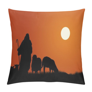 Personality  Silhouette Of Shepherd And Sheep Pillow Covers