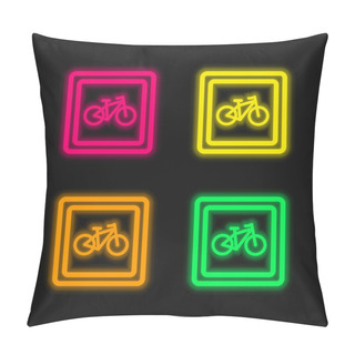Personality  Bike Parking Signal Four Color Glowing Neon Vector Icon Pillow Covers