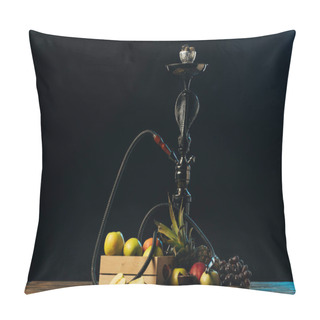 Personality  Fresh Tasty Fruits And Hookah On Wooden Surface Isolated On Black Pillow Covers