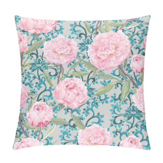 Personality  Pink Peony Flowers. Vintage Floral Repeating Asian Pattern, Oriental Ornamental Decor. Watercolor Pillow Covers