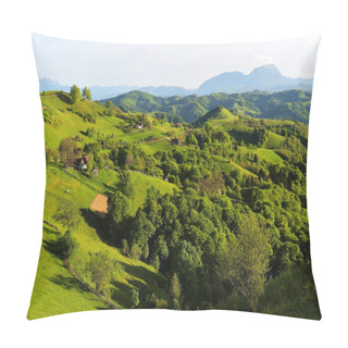 Personality  A Rural Landscape Of Green Farm Fields And Country Hillsides Pillow Covers