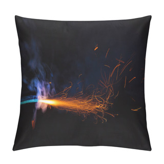 Personality  Burning Fuse With Sparks And Blue Smoke On Black Background Pillow Covers