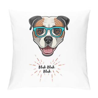 Personality  American Bulldog Nerd. Smart Glasses. Dog Geek. Vector. Pillow Covers