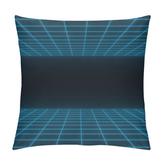 Personality  3D Render Synthwave Wireframe Net Abstract Background. Future Retro Line Grid Illustration Pillow Covers