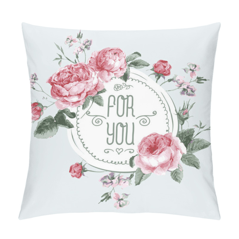 Personality  Vintage Watercolor Round Frame with Blooming English Roses pillow covers