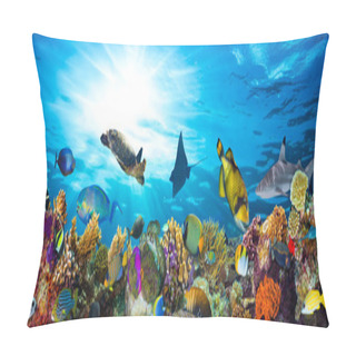 Personality  Colorful Coral Reef With Many Fishes Pillow Covers