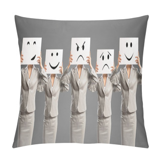 Personality  Image Of A Businesswomen Standing In A Row Pillow Covers
