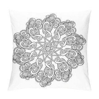Personality  Mandala. Coloring Book Page . Doodle Linear Art. Anti Stress For Adults And Children For Relaxing. Hand Drawn Decorative Monochrome Element For Design. Pillow Covers