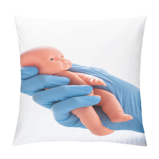 Personality  Cropped View Of Doctor In Glove Holding Baby Doll Pillow Covers