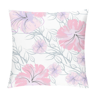 Personality  Pink Flowers Blooming Pattern. Pastel Watercolor Floral Print. Little Pink, Yellow, Lilac Flower On Grey Leaf. Elegant Brush Background. Seamless Botanical Vector Surface. Texture For Fashion Prints. Pillow Covers