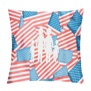 Personality  Top View Of White Paper Cut Family On American Flags Background Pillow Covers