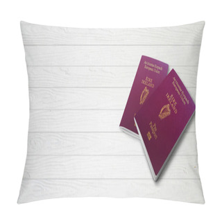 Personality  Irish Passports On Wood Lines Background Banner With Copy Space - 3D Illustration Pillow Covers