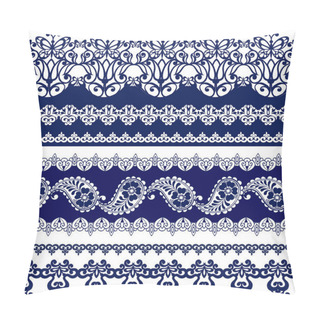 Personality  Set Of Lace Bohemian Seamless Borders. Stripes With Blue Floral  Pillow Covers