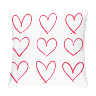 Personality  Red Heart Shaped Hand Drawn Line Drawing For Adorning The Love Of A Young Couple. Pillow Covers