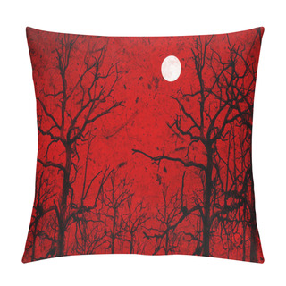 Personality  Halloween Background. Bloody Foggy Night At Graveyard With Bats Flying And Full Moon In The Background. Pillow Covers