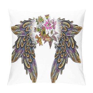 Personality  Ornate Fashioned Wings And Elegant Vintage Flower Bouquet, Pillow Covers