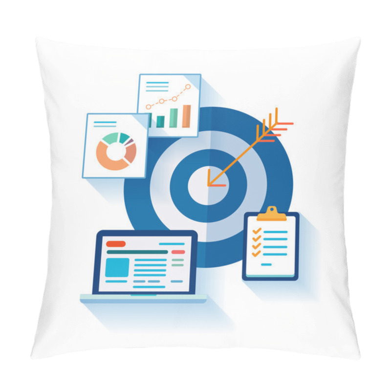 Personality  Flat Design Concept Icons For Web And Mobile Phone Services And Apps. Marketing Online Analytic And Optimization Concept Symbols. Target, Tasks, Charts Concept Illustration On White Background. Pillow Covers