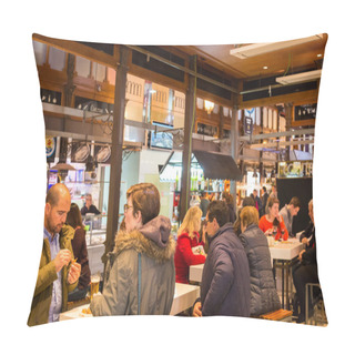 Personality  People Drinking And Eating At San Miguel Market, Madrid. Pillow Covers