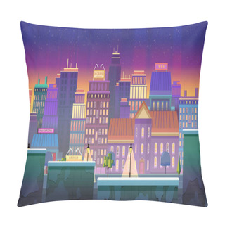 Personality  City Game Background 2d Game Application. Design. Tileable Horizontally. Pillow Covers