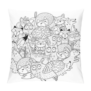Personality  Fantasy Forest Animals Circle Shape Coloring Page Pillow Covers