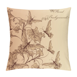 Personality  Beautiful Floral Background With Ornament And Butterflies Pillow Covers