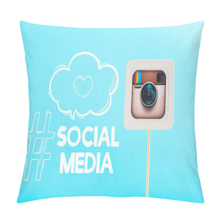 Personality  Card With Instagram Logo And Social Media Lettering Isolated On Blue Pillow Covers