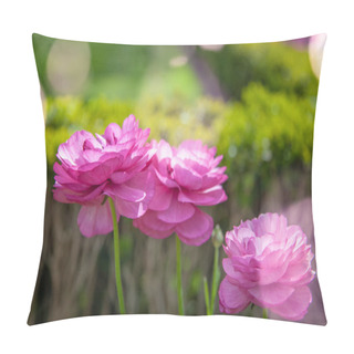 Personality  Close Up View Of Beautiful Purple Ranunculus Flowers Pillow Covers