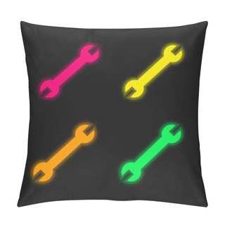 Personality  Adjustable Wrench Four Color Glowing Neon Vector Icon Pillow Covers