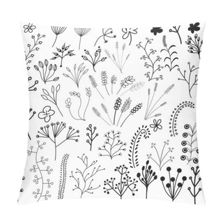 Personality  Set Of Hand Drawn Doodle Flowers, Leaves And Branches. Isolated On White Background. Pillow Covers
