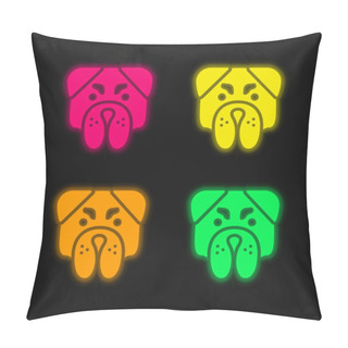 Personality  Angry Bulldog Face Four Color Glowing Neon Vector Icon Pillow Covers