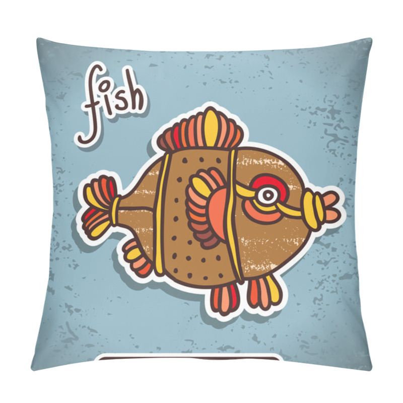 Personality  Vector decorative doodle fish on grunge background pillow covers