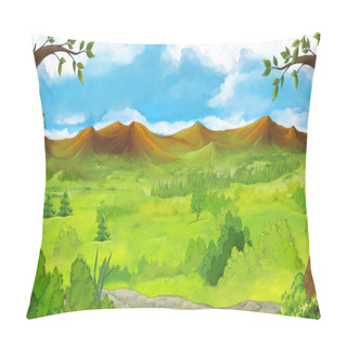Personality  Cartoon Scene With Meadow Mountains And Trees - Stage For Different Usage - Illustration For Children Pillow Covers