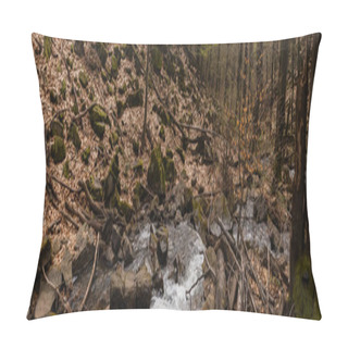 Personality  Stones In Moss On Hill Near Creek In Forest, Banner  Pillow Covers