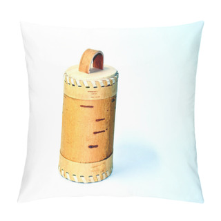 Personality  Birch Bark Vessel On White Background. Capacity Of Birch Bark. Handmade Wooden Bottle. Pillow Covers