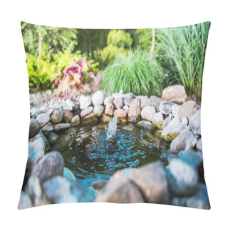 Personality  Garden Place Little Pond With Small Fountain. Gardening Theme. Pillow Covers