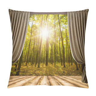 Personality  Open Curtains And Autumn Forest Pillow Covers