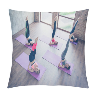 Personality  Upside Down Seal Pose. Topview Of Five Pretty Young Slim Ladies, Pillow Covers