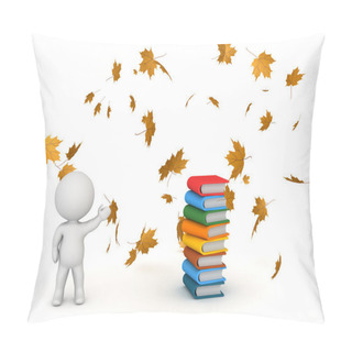 Personality  3D Character Showing Books And Autumn Leaves - Back To School Pillow Covers