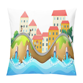 Personality  A Village With Three Childrens Running Along The Drainage Pillow Covers
