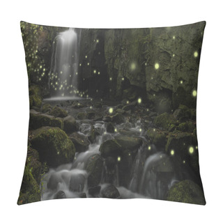 Personality Beautiful Fantasy Image Of Fireflies Over Stream In Rocky Canyon Pillow Covers