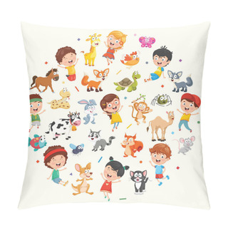 Personality  Vector Collection Of Kids And Animals Illustration Pillow Covers