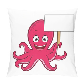Personality  Octopus Holding Blank Sign Pillow Covers