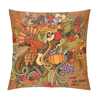 Personality  Cartoon Vector Hand Drawn Doodle Thanksgiving Illustration. Pillow Covers