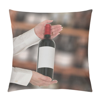 Personality  Sommelier Offering Bottle Of Red Wine To Customer Pillow Covers
