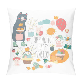 Personality  Cute Cartoon Animals With Easter Theme. Happy Easter Pillow Covers
