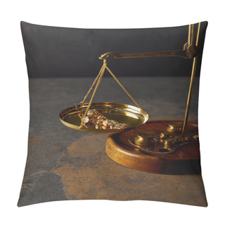 Personality  Golden Stones On Scales On Marble Table And Black Background Pillow Covers